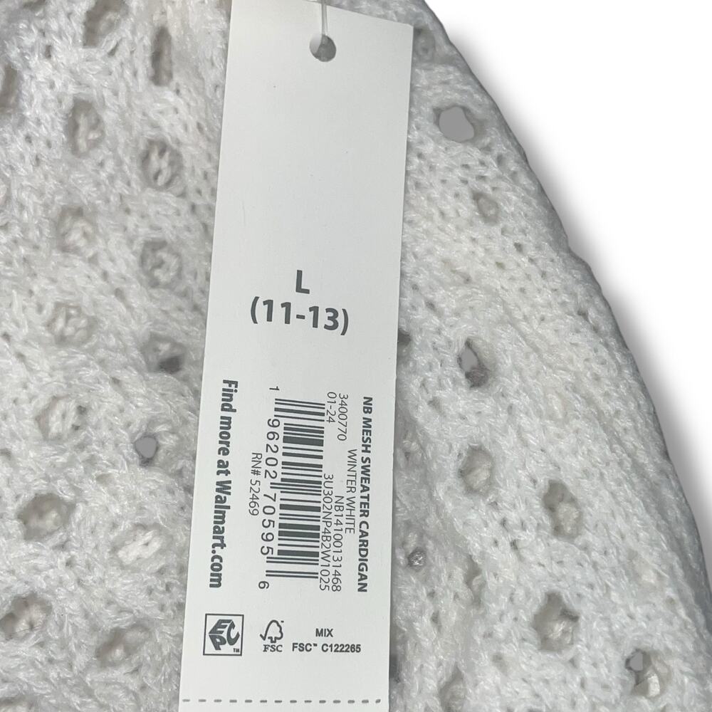 No Boundaries Juniors L 11-13 White Mesh Cardigan Open Front Knit Sweater NWT - Picture 6 of 11